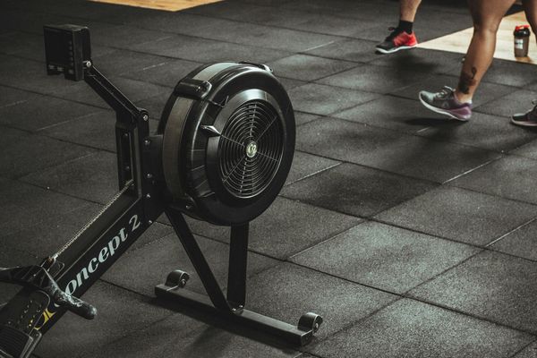 Close up of exercise equipment on a wooden gym floor